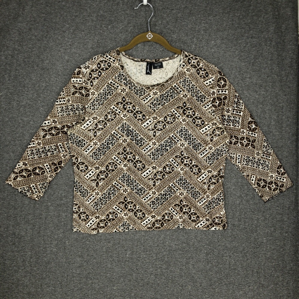 Y2K Zashi Shirt Women's M Brown Black Paisley Floral Sequin Beaded